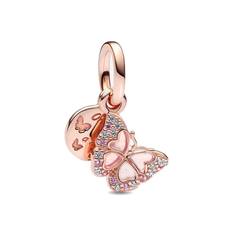 Hot Selling Rose Gold Series Leaf Bead Key Lock Pendant Suitable For European Original Bracelet DIY Exquisite Jewelry S925 Silve