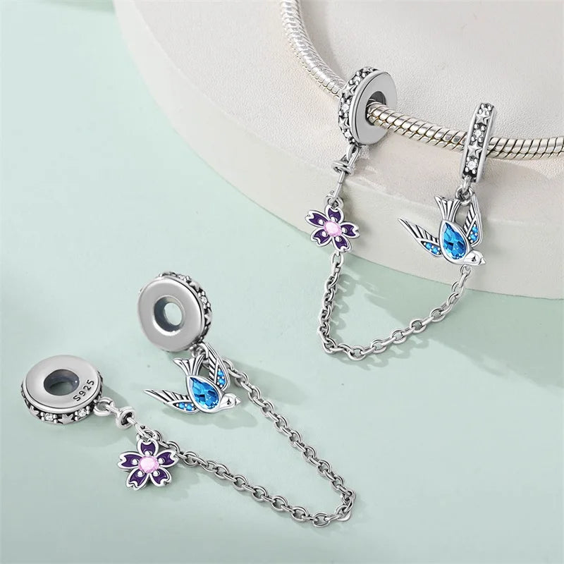 Spring 925 Sterling Silver Butterfly Snail Swallow Charms Beads Fit 3mm 925 Original Bracelets DIY Jewelry Birthday Gift