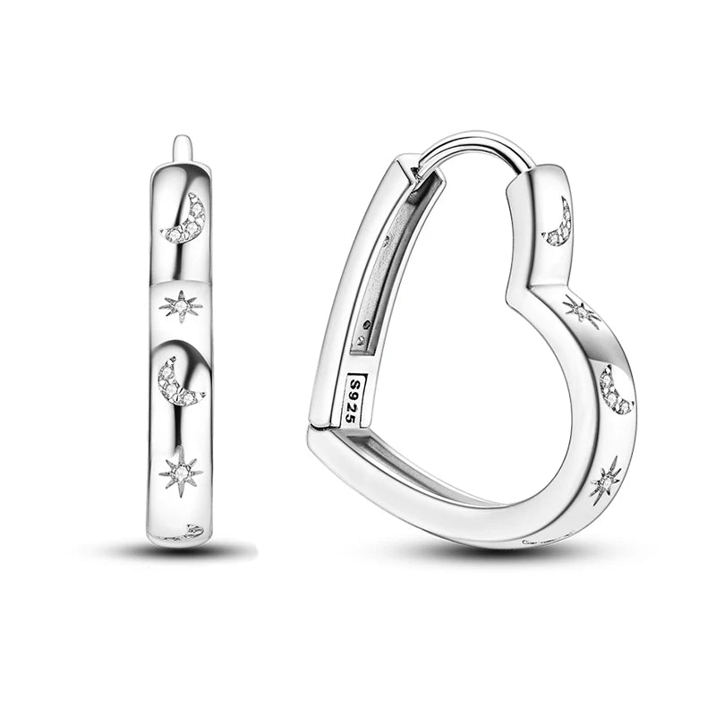 Original Cute 925 Silver Sparkling Colorful Zircon Pink Heart Shape Star Moon Earrings For Women Wedding Engagement Jewelry Gift