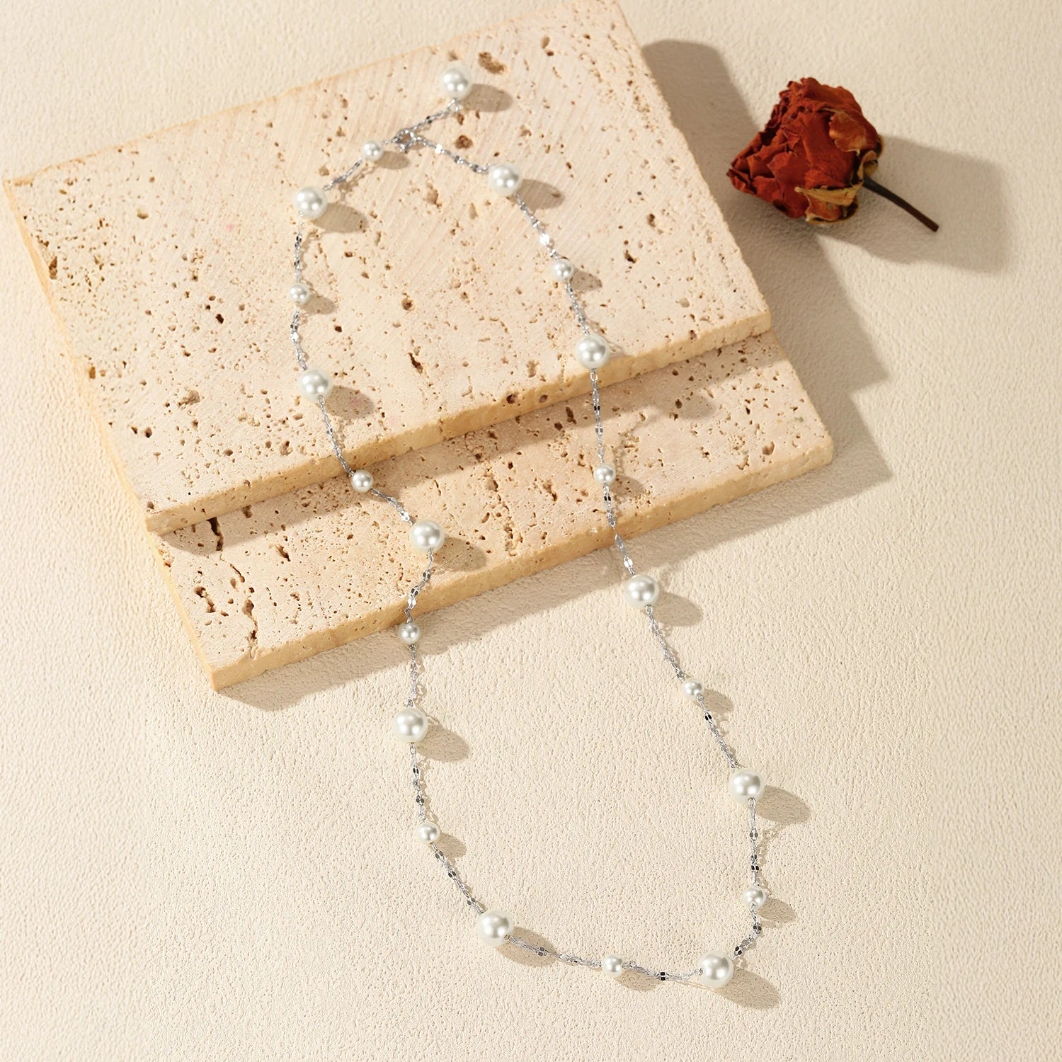 MODIAN 925 Sterling Silver Elegant Crystal Pearls Y-Shaped Necklace  Winter Weater Long Chain Necklace For Women Dating Jewelry