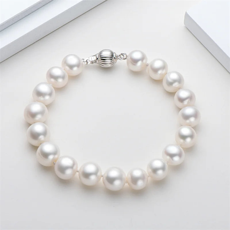 OXTAO 925 Silver Natural Freshwater Pearl Bracelet Women'S Daily Wear Elegant Bracelet Jewelry Anniversary Birthday Gift