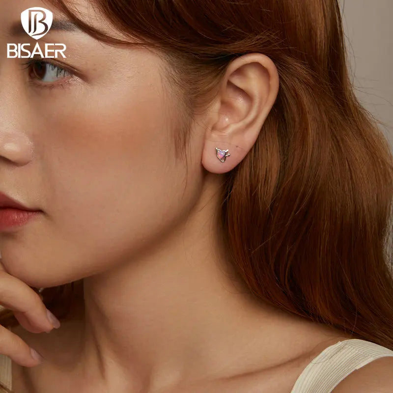 Boucles d'oreilles à tige en argent sterling 925 avec opale et diable BISAER - Boucles d'oreilles à tige en forme de nœud papillon plaquées or blanc pour femme et fille - Bijoux fins - Cadeau