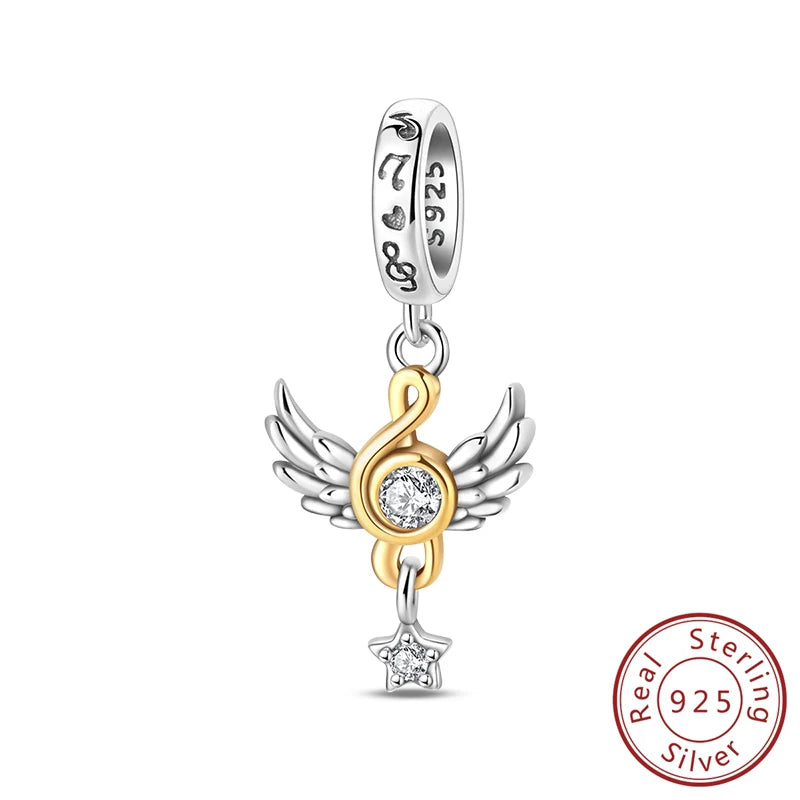 100% 925 Sterling Silver Guitar Rock Musical Note Carousal Headphones Charms Beads For Bracelet Necklace DIY Jewelry Accessories