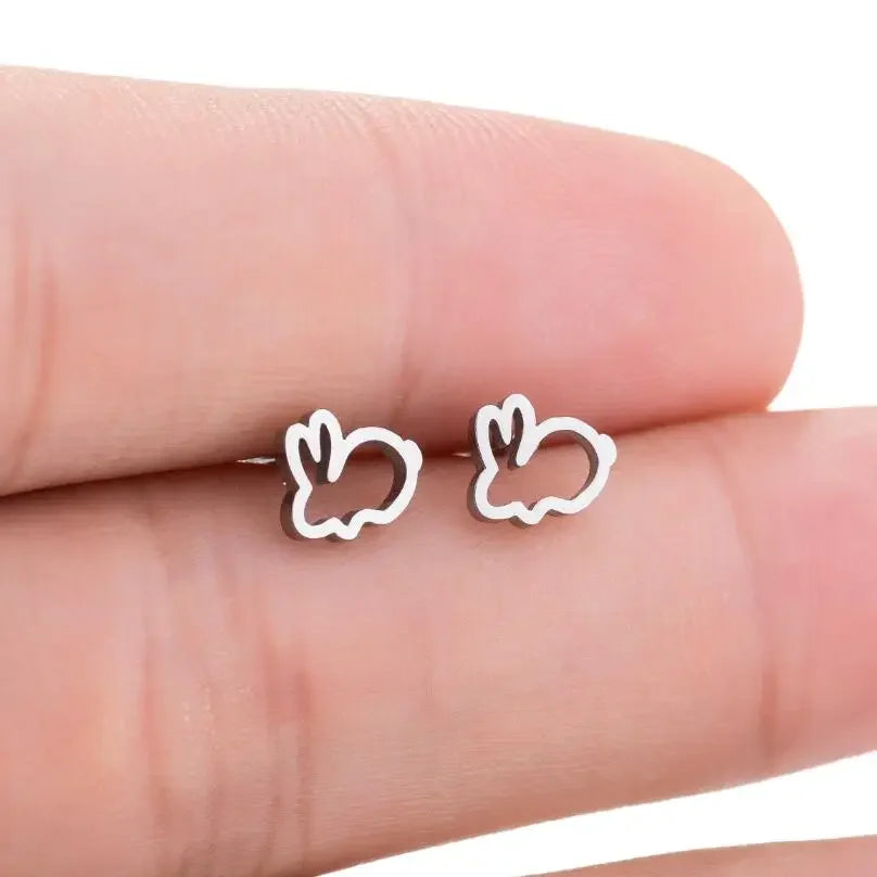 Hollow Stainless Steel Cute Rabbit Bunny Earring For Girl Ear Stud Fashion Jewelry Cute Animal Party Anniversary Stud Earrings