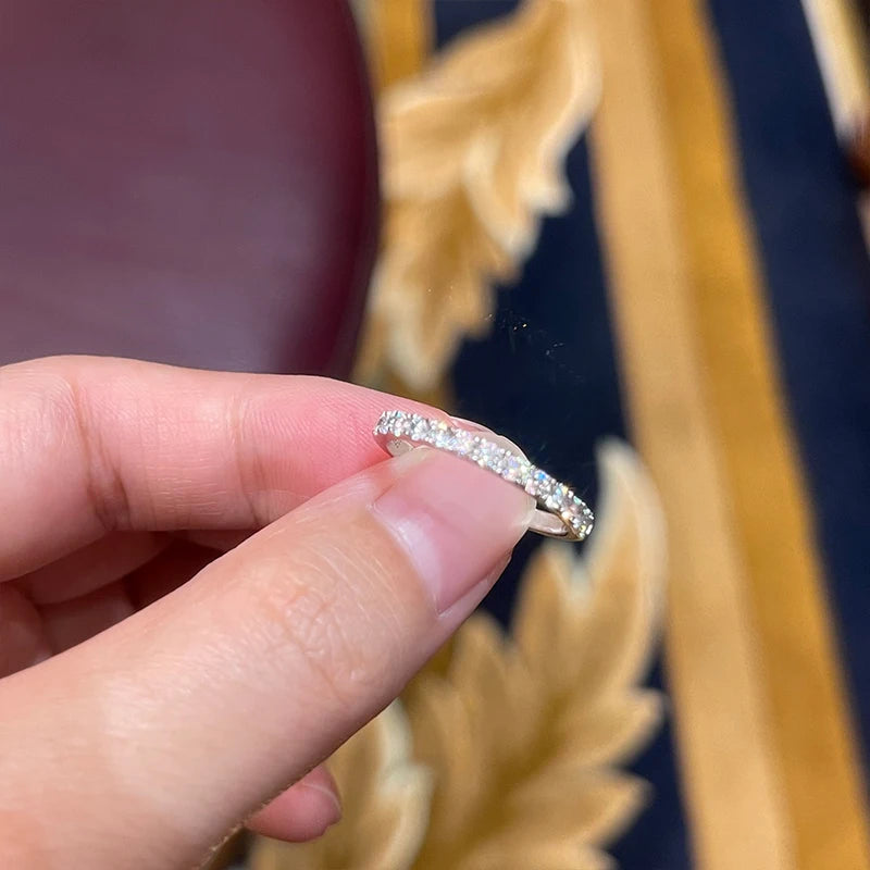 OXTAO Half Eternity Moissanite Bridal Ring Real 100% 925 Sterling Silver Luxury Female Rings Wedding Band Jewelry GRA Certified