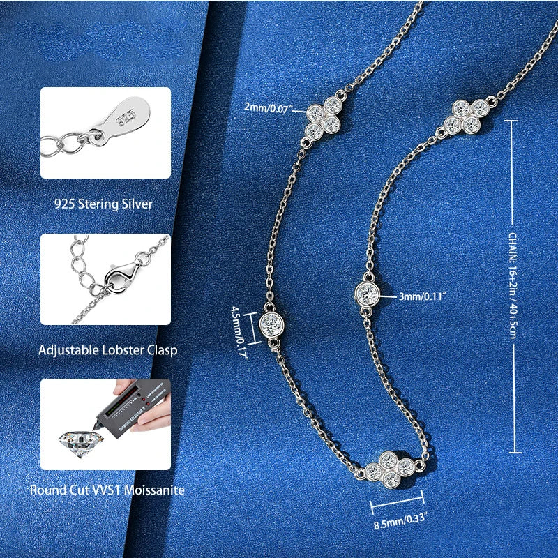 OXTAO 3mm Moissanite Necklaces For Women Fashion Collarbone Chain 925 Sterling Silver Girlfriend Birthday Fine Jewelry Gift