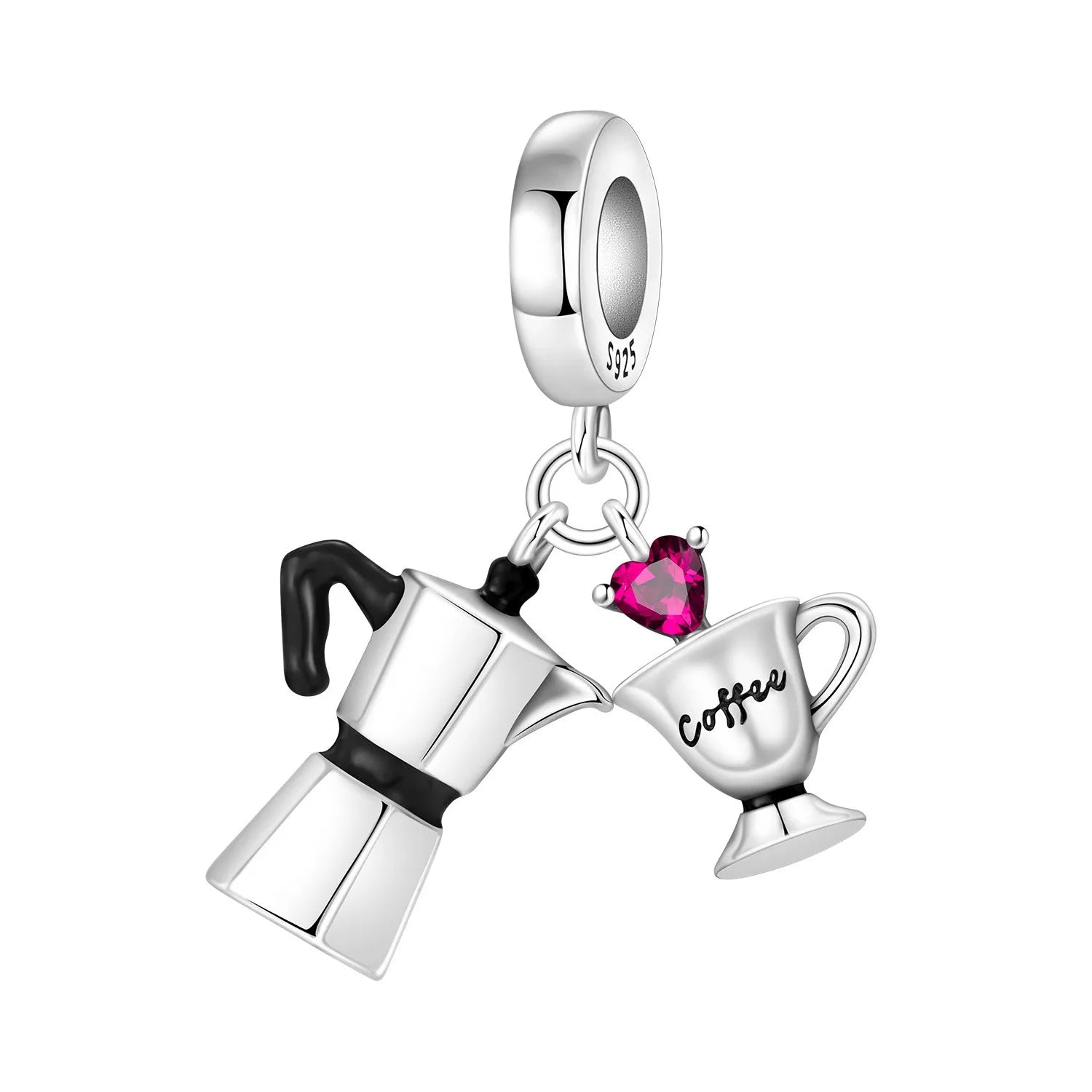 S925 Sterling Silver Heart Zircon Chocolate Coffee Pendant Charms Beads Fit Womans Bracelets Necklace DIY Party Gifts Jewelry