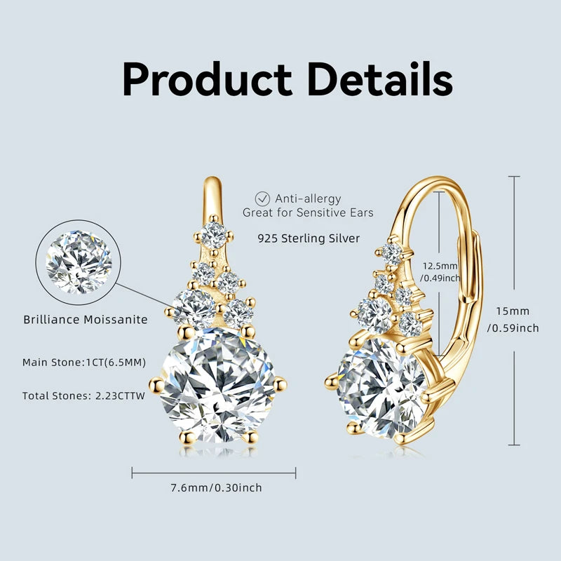 IOGOU All D vvs1 Round 1.12CT Moissanite Clip-on Earrings for Women 925 Sterling Silver  Luxury High Quality Engagement Jewelry