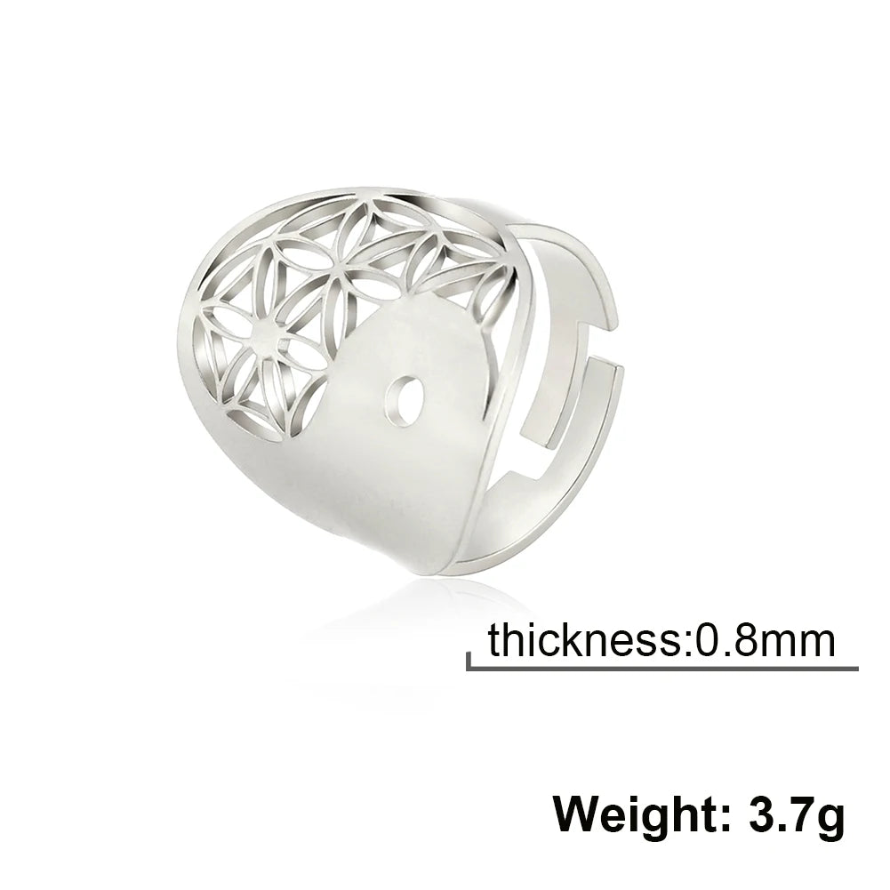 Unift Scared Geometry Flower of Life Ring Adjustable Stainless Steel Ring Men Women Accessories Vintage Filigree Viking Jewelry - Madeinsea©