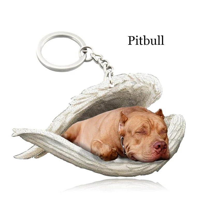 100 Style Cut Dog Sleeping Angel Pendant Bag Keychain Car Keychain Keyring Animal Pet Jewelry Boyfriend Girls Gift Accessories