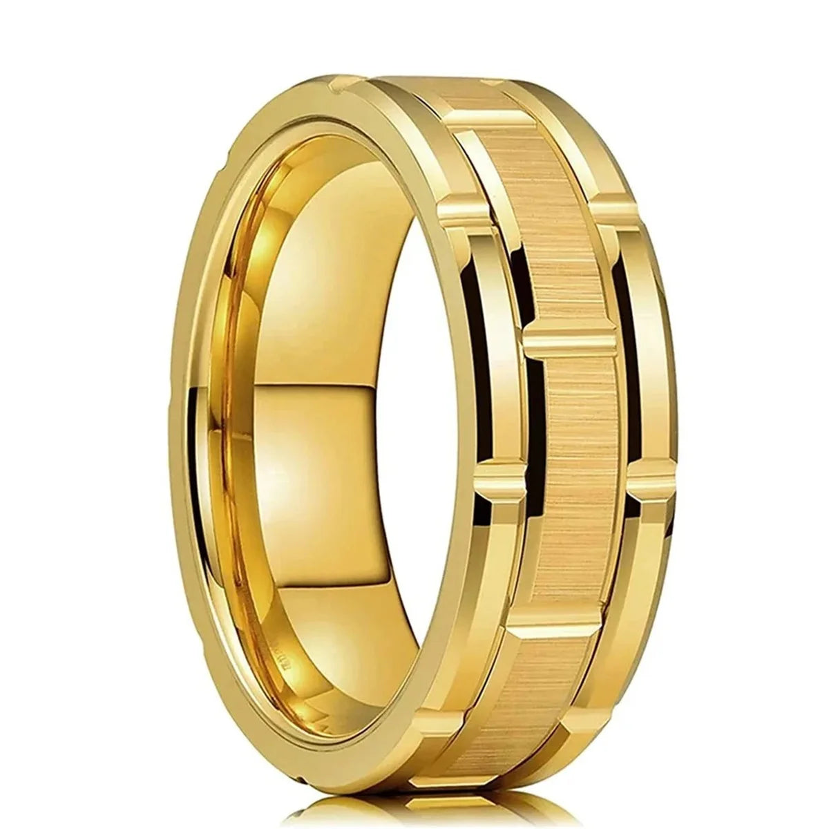 Trendy 8mm Men Frosted Stainless Steel Rings Silver Color Brushed Groove Beveled Edge Engagement Rings For Men Wedding Jewelry