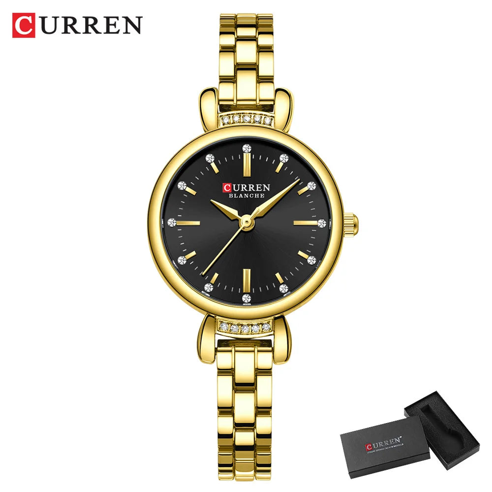 CURREN-Elegant Dress Watch for Women, Luxurious and Exquisite, 28mm Dial with Shinning Rhinestone, Quartz Wristwatch, New - Madeinsea©