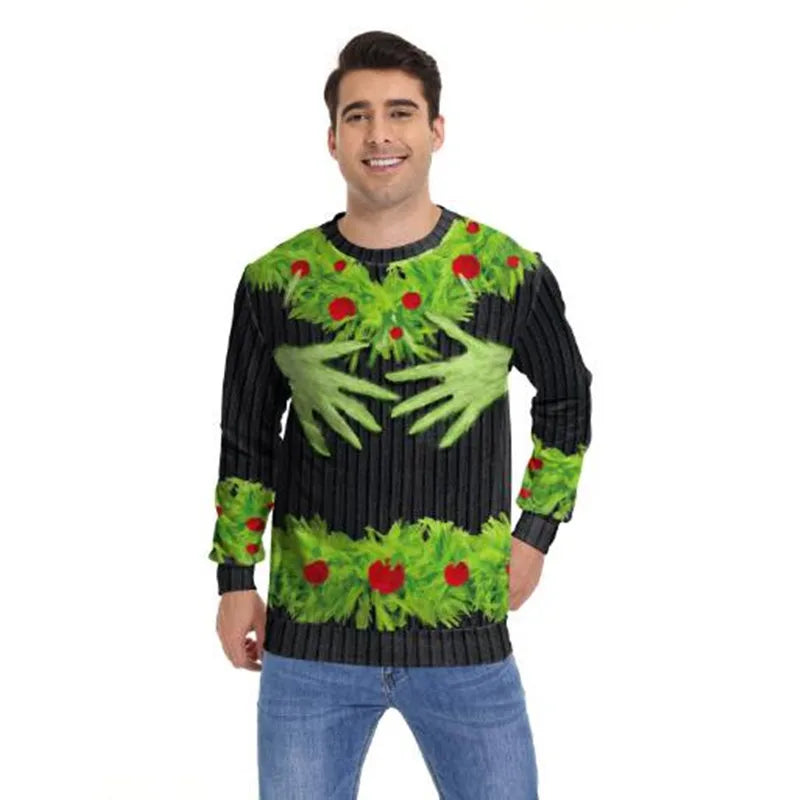 Clothing Wholesale Unisex Men Women 2026 Ugly Christmas Sweater Santa Elf Christmas Funny Fake Hair Sweater Autumn Winter Tops