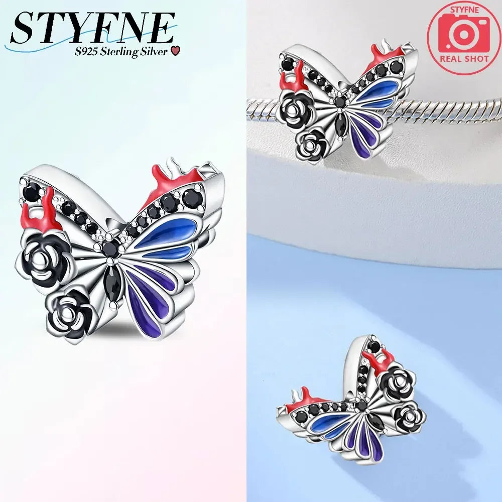 Charms 925 Silver Butterfly Series Zircon Colorful Butterfly Beaded Pendant Fit Original Bracelet DIY Jewelry Making for Women