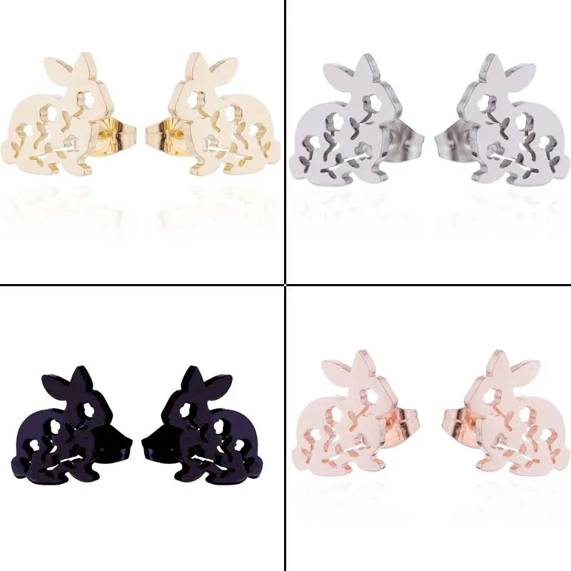 HIPPOP Street Rock Stud Earring Piercings Fashion Stainless Steel Cute Animal Rabbit Earstuds Earrings for Men and Women Gift