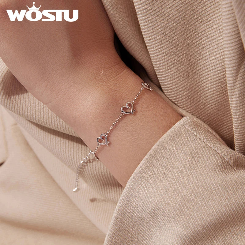 WOSTU Christmas Snowflake Bracelet For Women, 925 Silver Sparkling Zirconia Adjustable Chain Links Dainty Winter Jewelry Gift