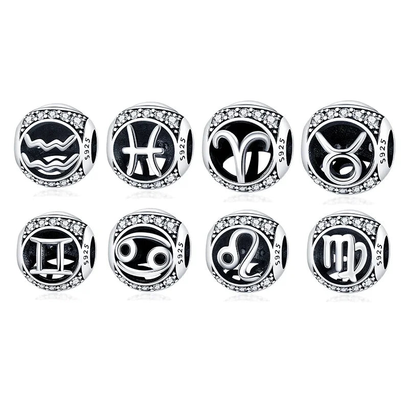 925 Sterling Silver 12 Constellation Beads Charm Fit Original  Bracelet for Women Jewelry Birthday Fashion Gift