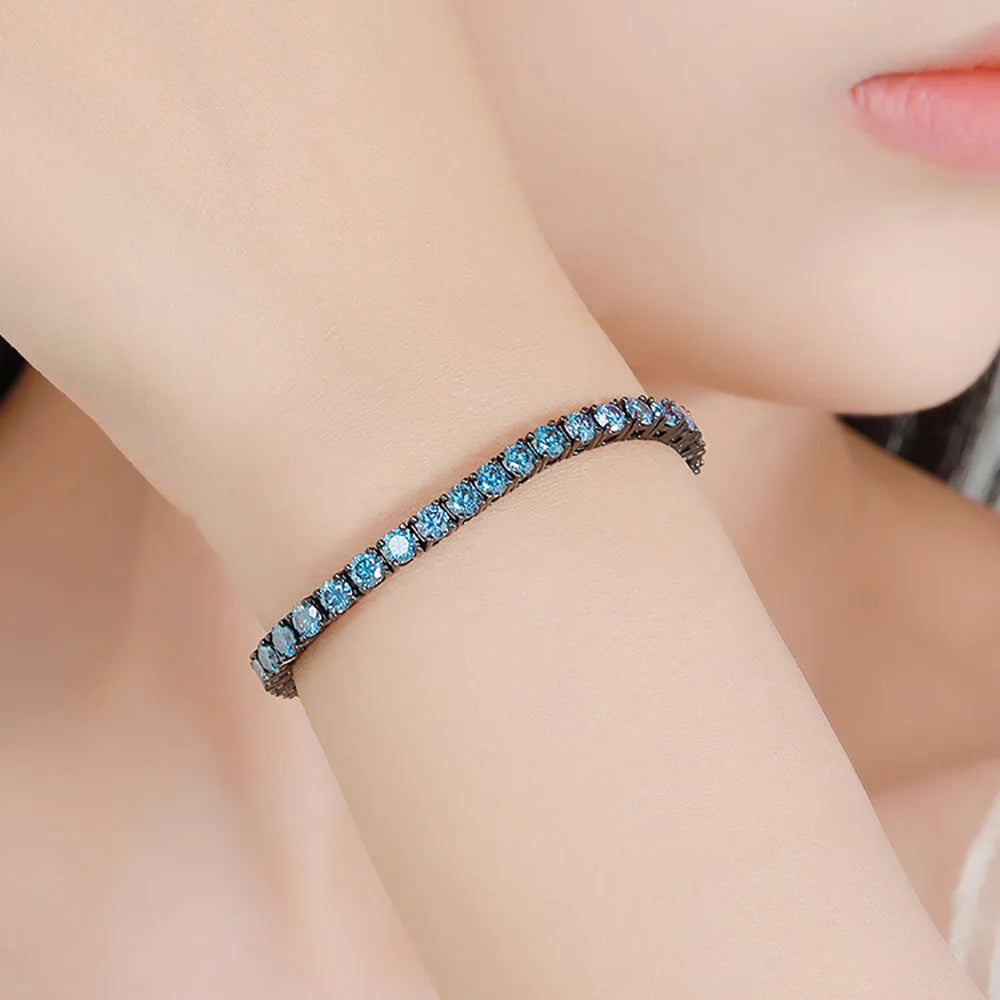 Serenity 3mm 5mm Royal Blue Moissanite Tennis Bracelet Women Man S925 Sterling Silver Bracelet Plated 18K Hand Chain Anniversary - Madeinsea©