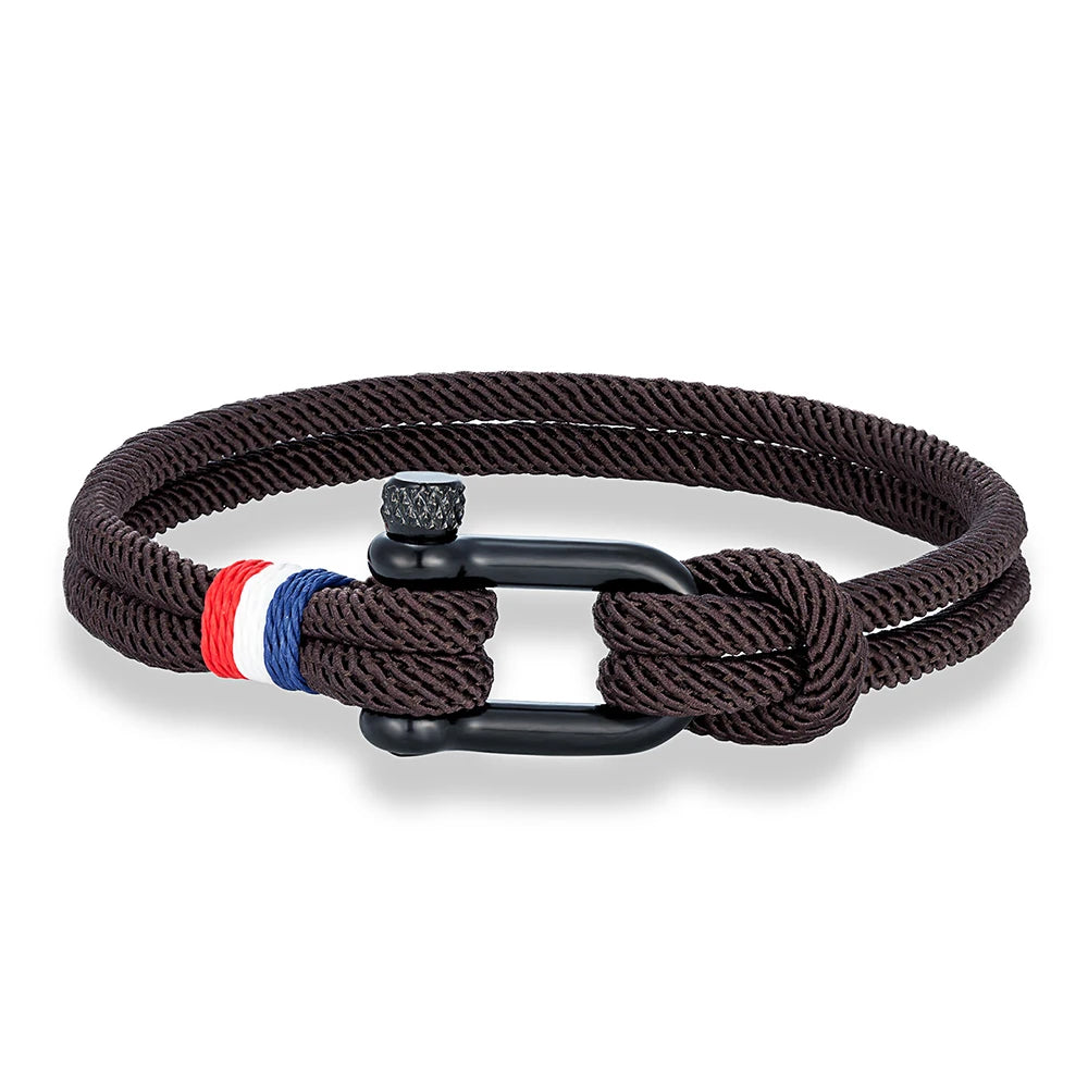 MKENDN Stainless Steel U-Shape Shackle Buckle Bracelet Men Women Handmade Woven Double-Layer Design France Flag Couple Jewelry