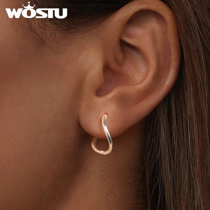 WOSTU Real 925 Sterling Wave Hoop Earrings For Women Infinite Ear Hoops Simple Handmade Jewelry Original Design Gift
