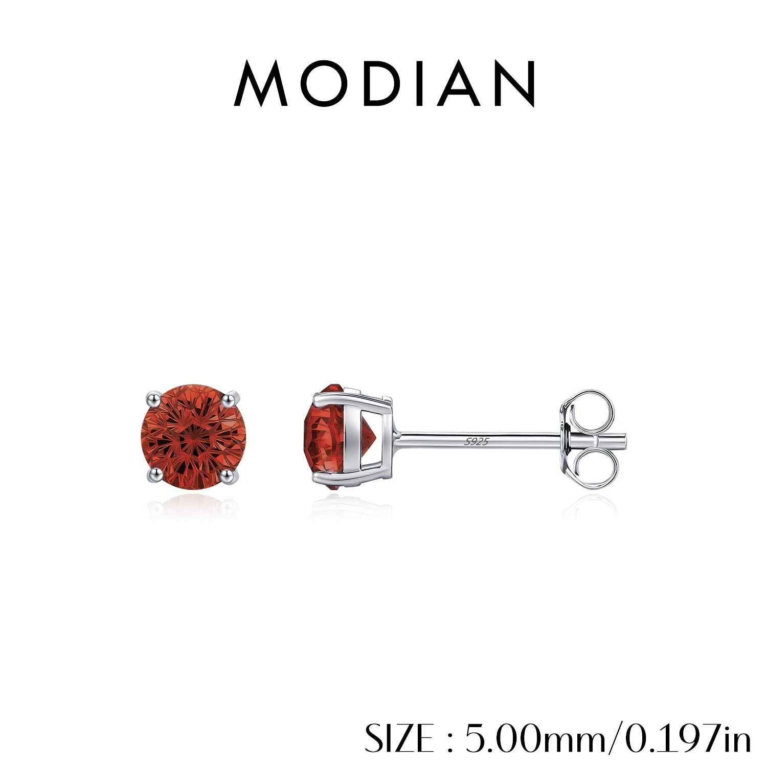 MODIAN 925 Sterling Silver Trendy Pomegranate Red Firework Cut Round CZ Stud Earrings For Women And Men Fine Jewelry
