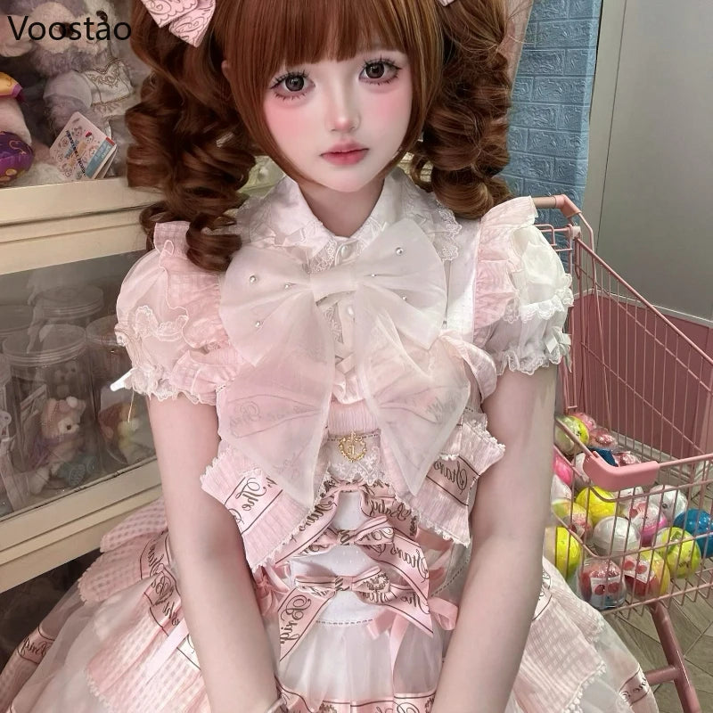 Japanese Vintage Elegant Lolita Shirt Women Classical Sweet Long Sleeve Ruffles Bow Casual Blouses Tops Victorian Gothic Blusas