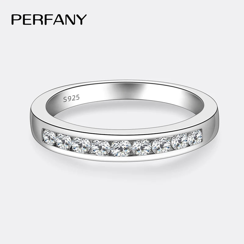 PERFANY 0.27CT Moissanite Ring for Women S925 Pure Silver Plated 18K White Gold Nine Stone Laboratory Diamond Wedding Jewelry