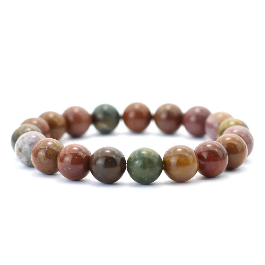 6mm/8mm/10mm Grade A Genuine Natural Marine Agates Beaded Bracelet Unisex Minimalist Smooth Stone Meditation Healing Braslet