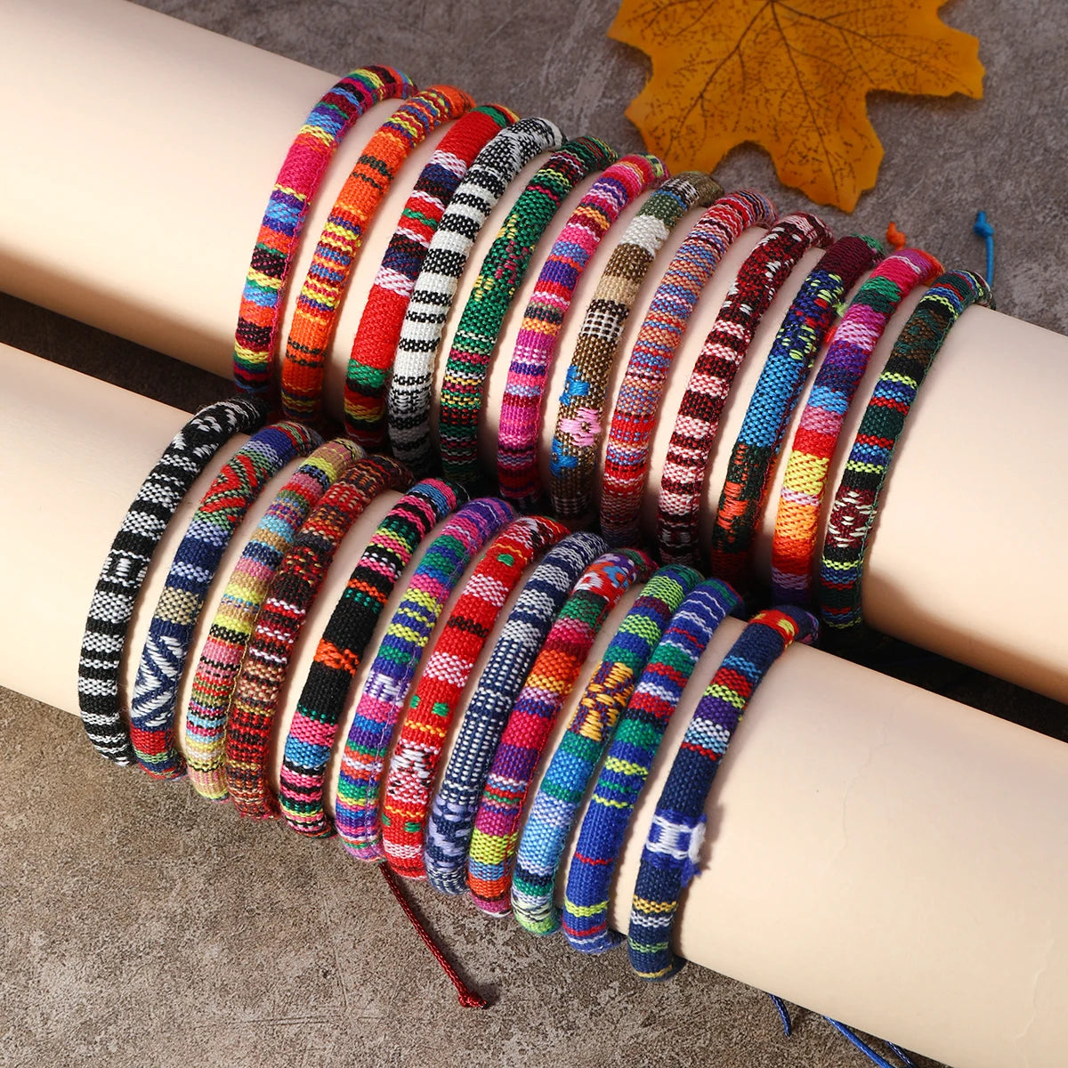 24pcs Bohemian 2 Style Woven Bracelets Set, Random Colorful Cloth Art Friendship Surf Bracelet For Men Women