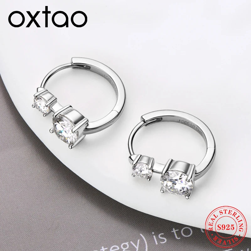 OXTAO 6.5mm D color Moissanite Hoop Stud Earrings for Women Real 925 Silver Wedding Jewelry Gift 14K Plated with GRA Certificate