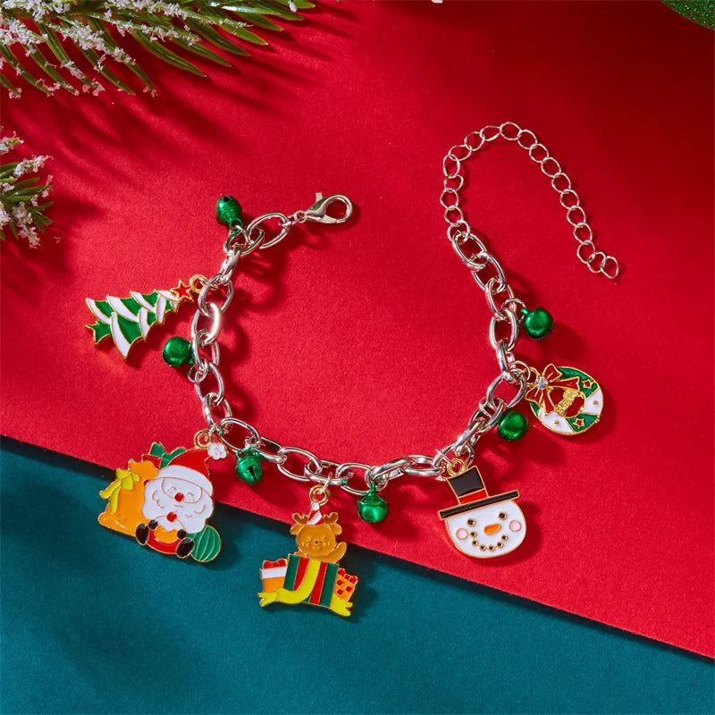 Creative Christmas Metal Chain Bracelet For Women Men Santa Claus Snowflake Elk Snowman Bangles New Year Party Jewelry Gifts