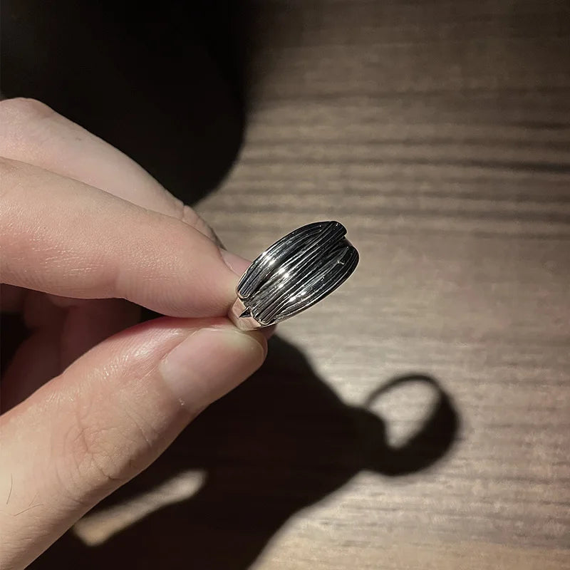 Retro Overlapping Ring For Men Silver Color Punk Gothic Adjustable Open Ring Handmade Rock Unisex Jewelry Accessories Man Gift