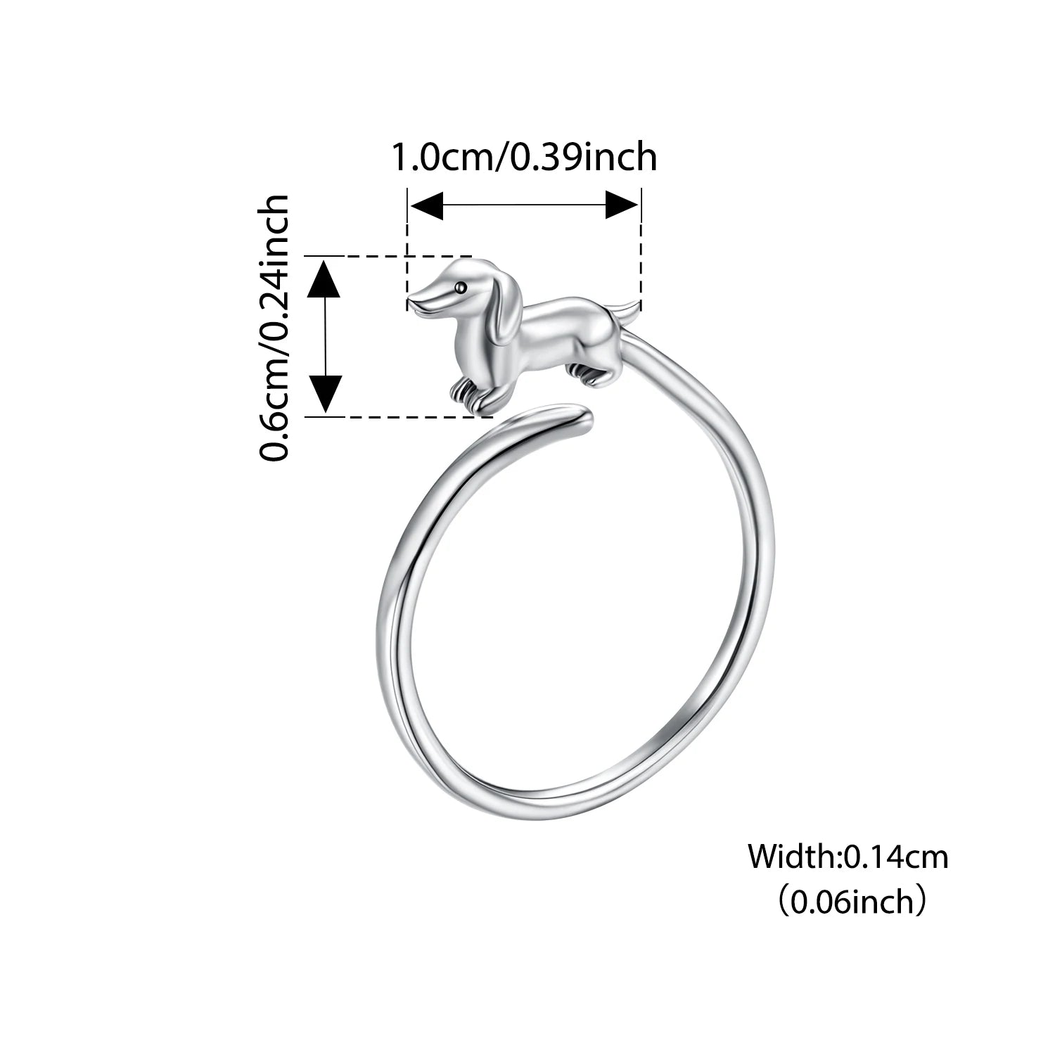 Bague ouverte BISAER en argent sterling 925, motif teckel mignon, taille ajustable 5 à 9, pour femme, bijou raffiné, référence ECR1121-E.