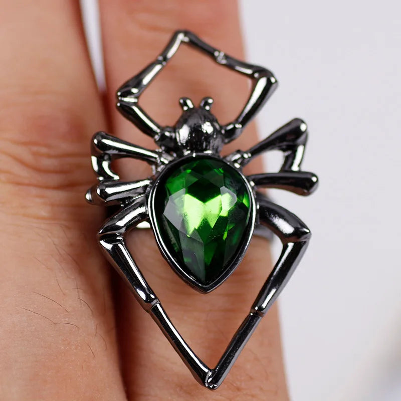 Gothic Punk Spider Insect Animal Rings For Women Men Creative Hip Hop Black Spider Inlaid Crystal Finger Ring Halloween Jewelry