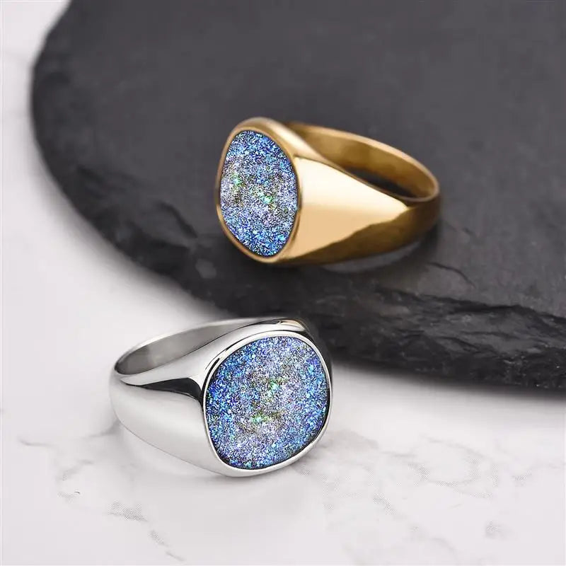 Jiayiqi Men's Ring Sequin Top Punk Rock Smooth 316L Stainless Steel Signet Ring For Men Hip Hop Party Jewelry Male Wedding