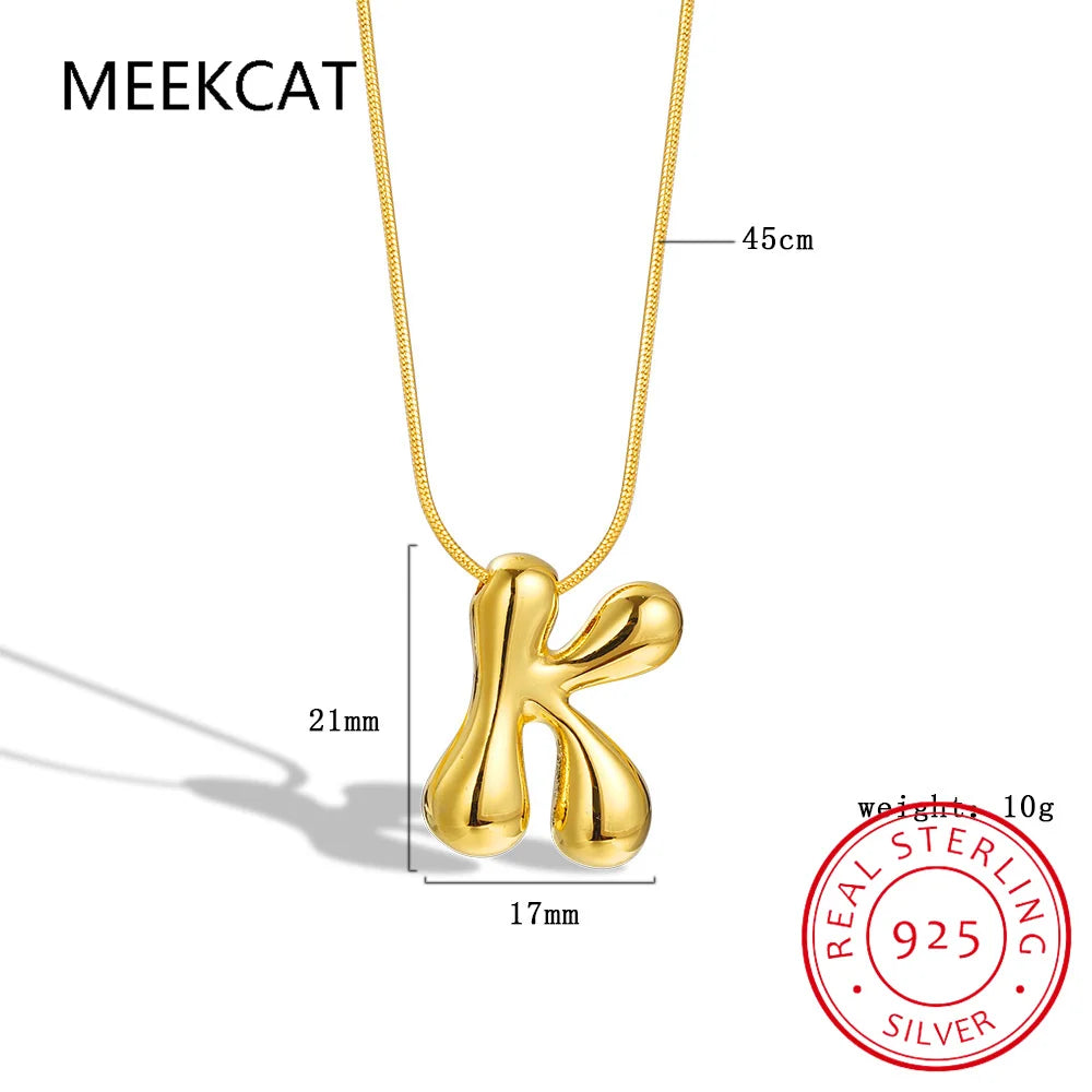 Collares 925 Sterling Silver Chunky Alphabet Balloon Bubble Initial Letter Pendant Necklace for Women Men Charm Necklaces
