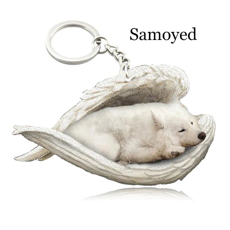 100 Style Cut Dog Sleeping Angel Pendant Bag Keychain Car Keychain Keyring Animal Pet Jewelry Boyfriend Girls Gift Accessories