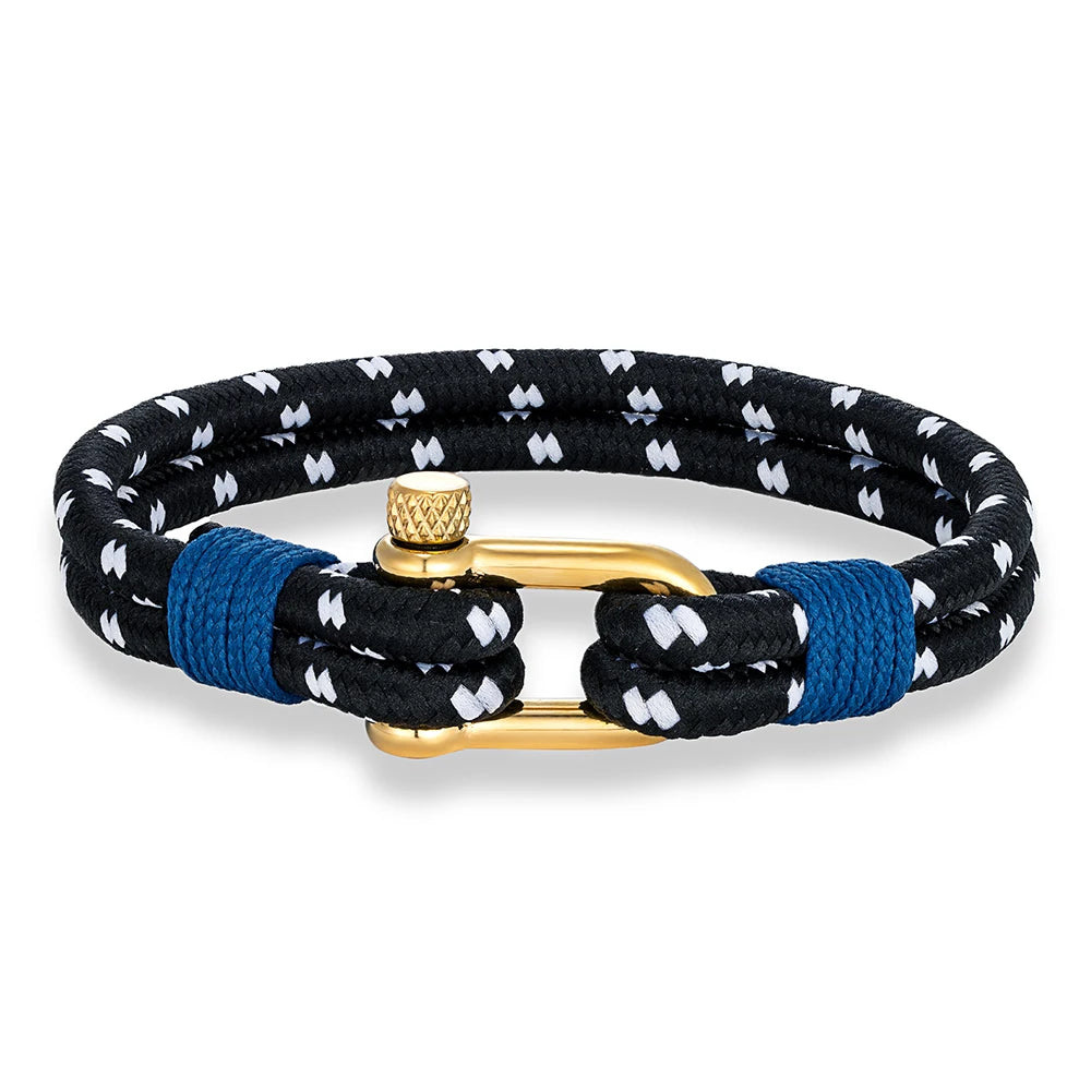 MKENDN Men Women Gold Plated Stainless Steel U shape Survival Bracelet Outdoor Camping Rescue Emergency Shackle Rope Bracelet