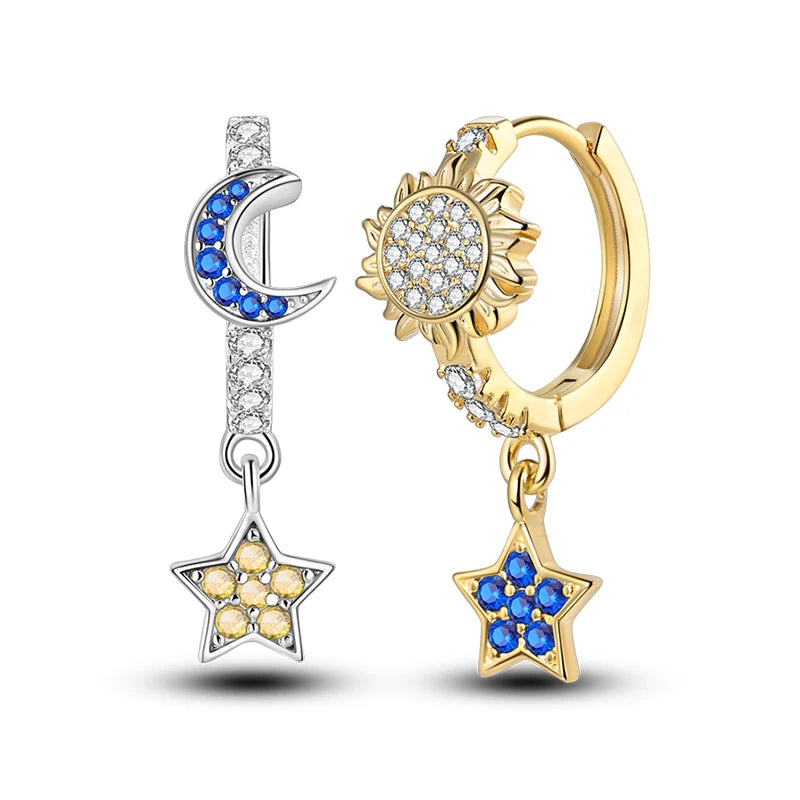 New Earring For Women 925 Silver Sparkling Butterfly Bear Pink Heart Princess Double Hoop Earrings Luxury Party Jewelry