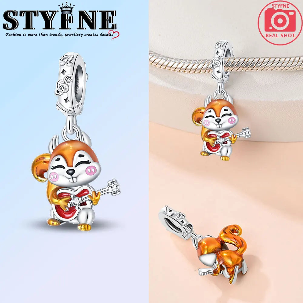New Harvest Season Pumpkin Bunny Guitar Beads Fit Original Bracelet 925 Silver Women's Necklace DIY Charm Exquisite Jewelry Gift