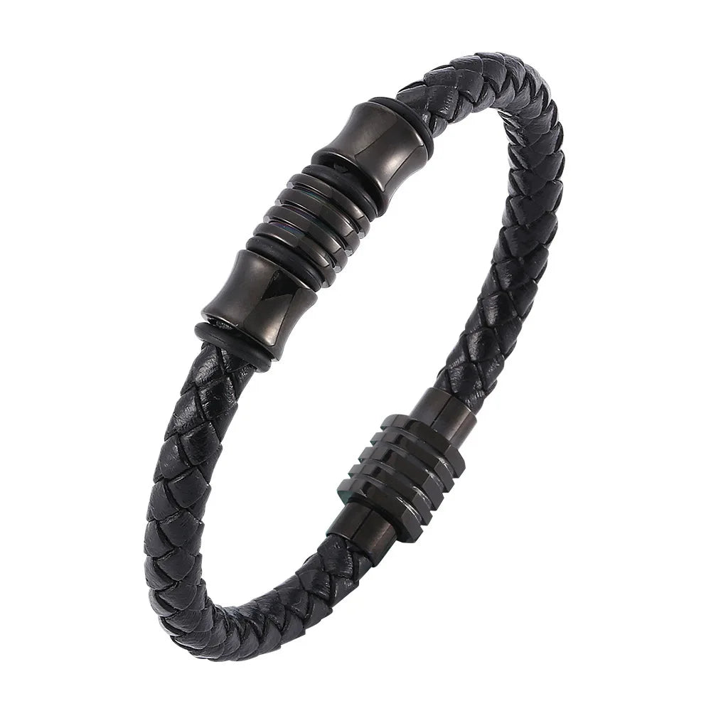 MKENDN Simple Style Stainless Steel Bracelet Viking Leather Bracelets for Men Punk Jewelry Homme Accessories