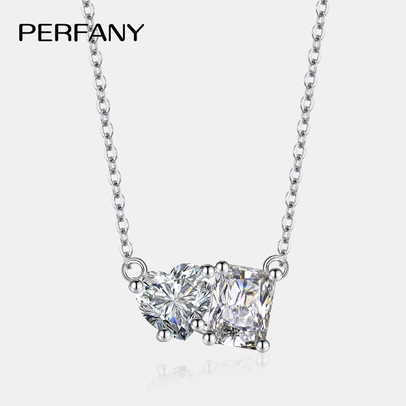 PERFANY Radiant Emerald Cut 2CT Moissanite Necklace for Women S925 Pure Silver Heart Diamond Pendant Fashion Wedding Jewelry - Madeinsea©