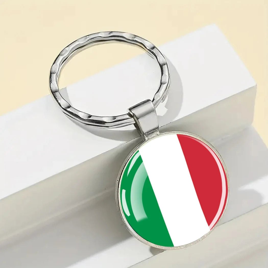 Europe National Flag Keychain Albania Spain Italy France UK Flag Glass Metal Key Chain Bag Pendant Gift for Patriot