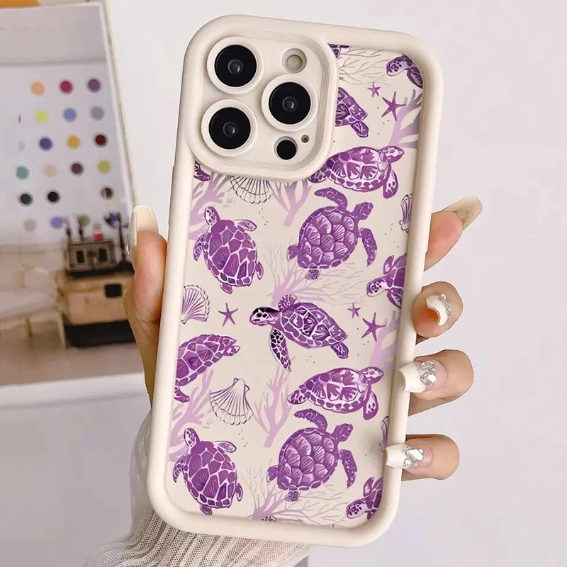 Colorful Sea Turtle Painted Soft Phone Case For iPhone 16 16E 11 12 13 Pro Max 15 14 Pro Max 7 8 Plus SE2 X XR XS Silicone Cover