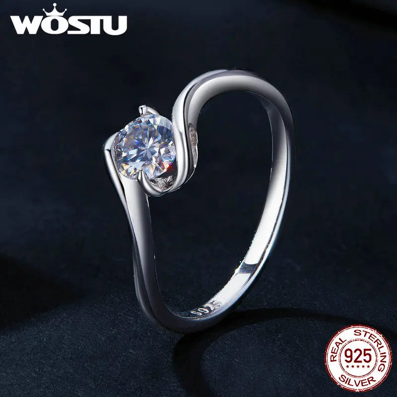 WOSTU 0.5CT D Color VVS1 EX Round Moissanite Wedding Ring for Women 925 Sterling Silver Classical Rings Engagement Band MSR040