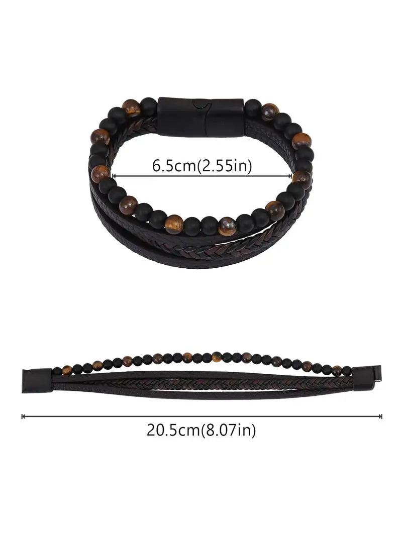 Jiayiqi New Design Punk Leather Bracelet Men Fashion Beaded Multi-Layer Leather Bracelet For Men New Year Jewelry Gift
