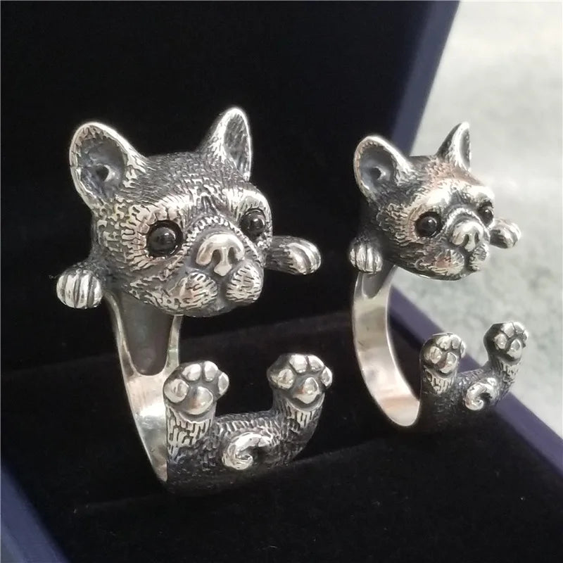 Retro Bulldog Puppy Ring For Men Women Cute Silver Color Adjustable Ring Pet Handmade Jewelry Accessories Unisex Gift For Lovers - Madeinsea©