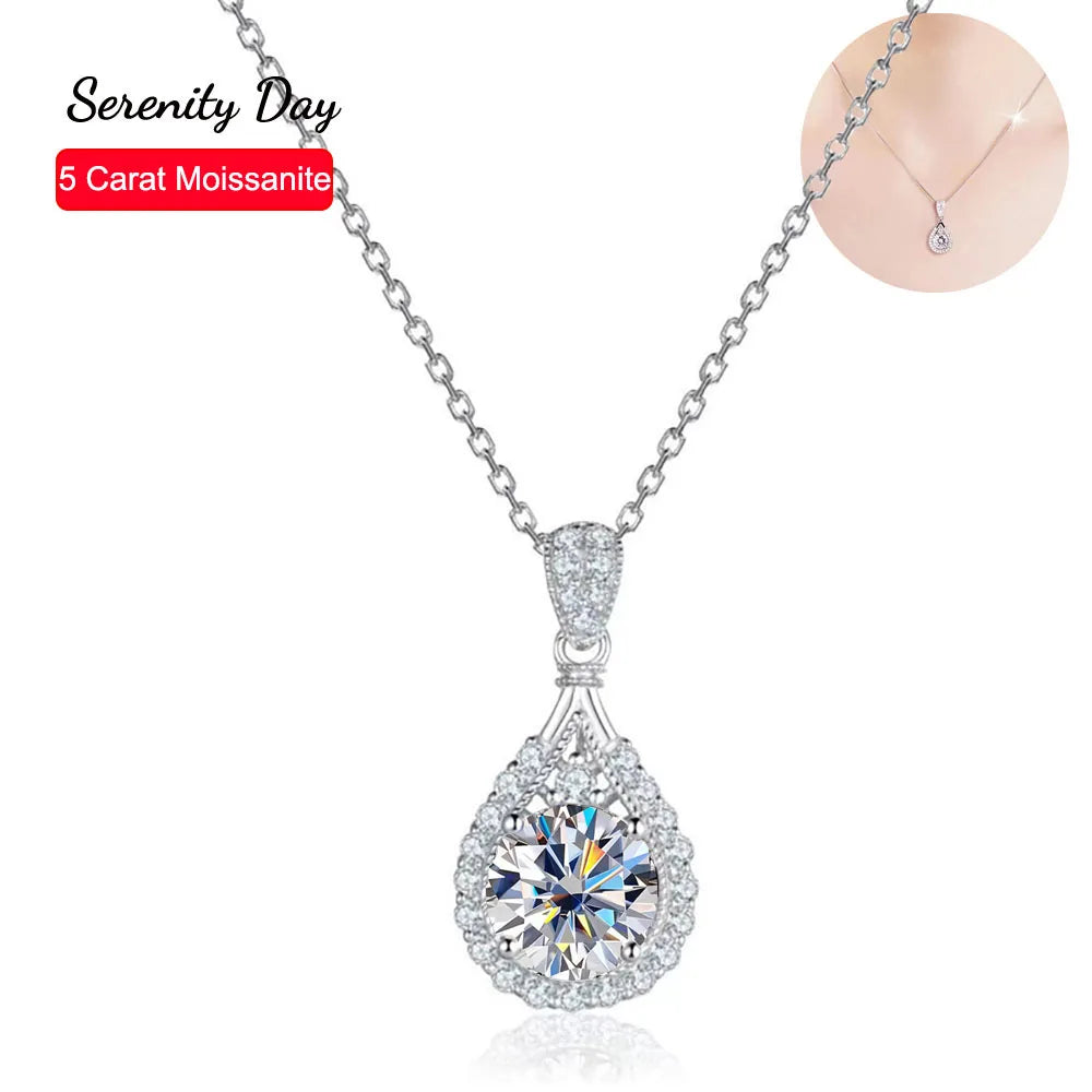 Serenity D Color 5ct Big Moissanite Necklace For Women Anniversary Gift S925 Silver Water Drop Pendant Neck Chain Fine Jewelry