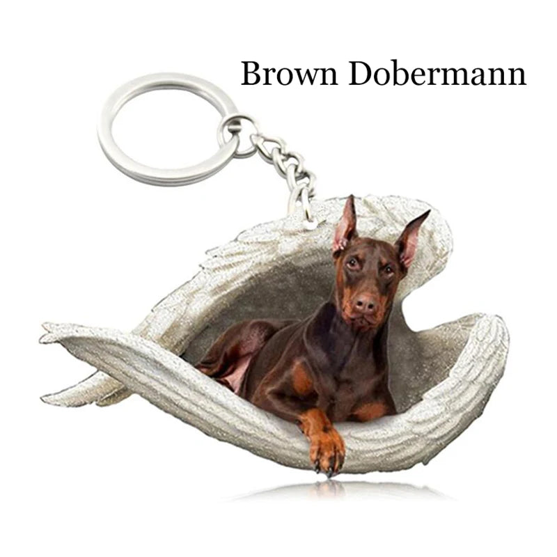 100 Style Cut Dog Sleeping Angel Pendant Bag Keychain Car Keychain Keyring Animal Pet Jewelry Boyfriend Girls Gift Accessories