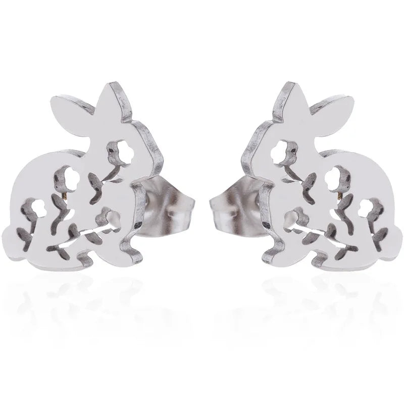 HIPPOP Street Rock Stud Earring Piercings Fashion Stainless Steel Cute Animal Rabbit Earstuds Earrings for Men and Women Gift